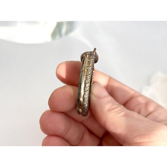 Moss Agate Geometric Gold Tint Gemstone Sterling Silver 925 Vintage Pendant - Picture 8 of 10